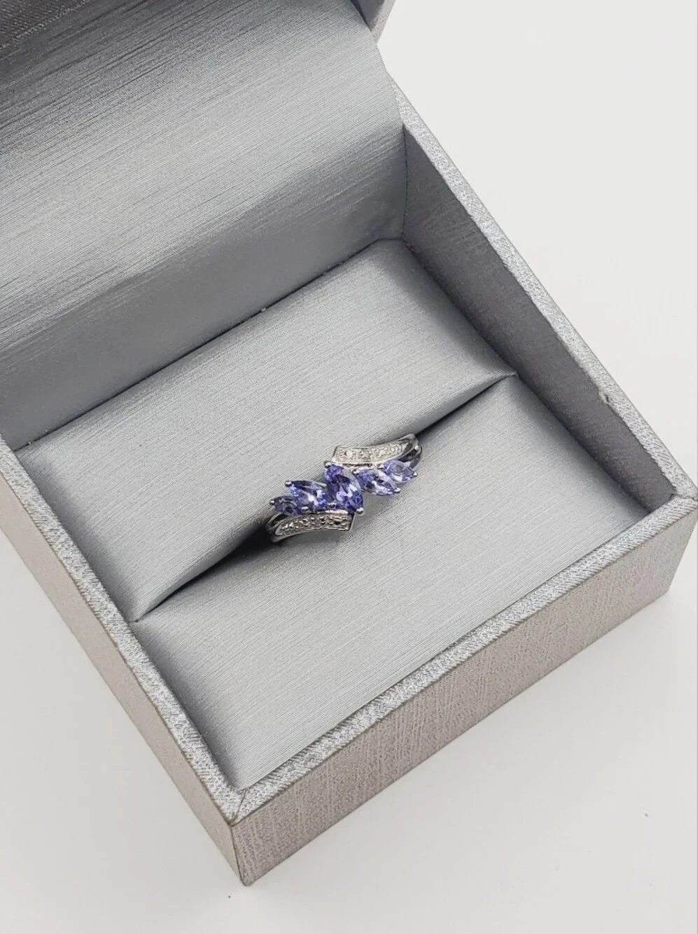 Marquise Genuine Tanzanite & Diamond Accent Platinum - 925 Sterling Silver Ring